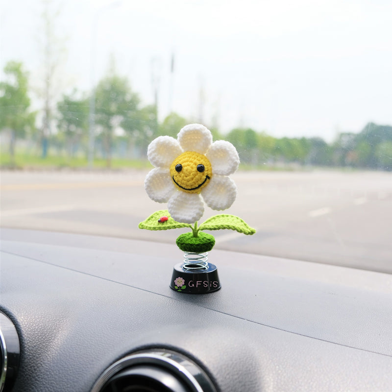 Crochet Sunflower/Daisy Car Dashboard Decor, Smiley Daisy Car Accessories for Women, Cute Car Accessories interior, Car Air Freshener