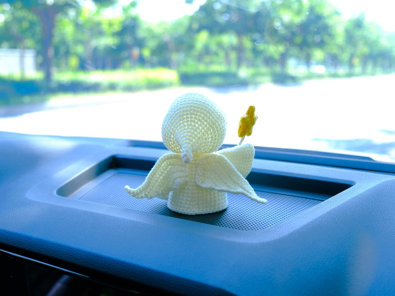 Crochet Ghost Doll Car Dashboard Decor, Cute Angel & Grim Reaper Car Dashboard Accessory, Spooky Interior Car Accessory, Halloween Gift