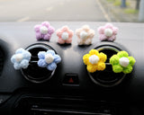 Crochet Flowers Car Vent Clip, Rainbow Daisy Car Air Freshener, Boho Car Accessory for Women, Cute Car Accessories Interior, Kwaii Car Decor