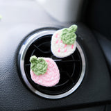 3Pcs Crochet Strawberry Car Diffuser, Car Plant Vent Clip, Cute Car Air Freshener, Cute Car Accessory for Interior, Christmas Gift for Women