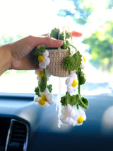 Crochet Daisy Flower Car Mirror Hanging Accessories, Succulents Car Rear View Mirror Accessory, Boho Interior Car Accessory for Women