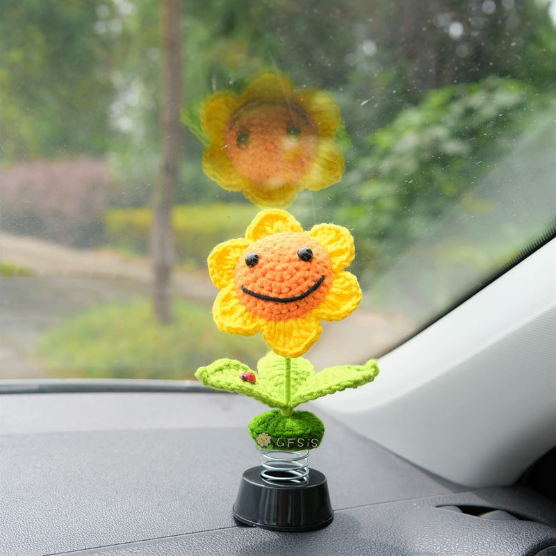 Crochet Sunflower/Daisy Car Dashboard Decor, Smiley Daisy Car Accessories for Women, Cute Car Accessories interior, Car Air Freshener