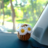 Crochet Sunflower/Daisy Flower Basket Car Dashboard Accessory, Car Plant Dashboard Decor, Cute Car Accessories Interior, Christmas Gift