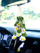 Crochet Daisy Flower Car Mirror Hanging Accessories, Succulents Car Rear View Mirror Accessory, Boho Interior Car Accessory for Women