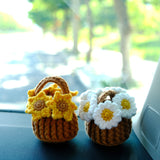 Crochet Sunflower/Daisy Flower Basket Car Dashboard Accessory, Car Plant Dashboard Decor, Cute Car Accessories Interior, Christmas Gift