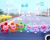 3pcs Chenille Piggy Flower Car Accessory, Cute Rainbow Flower Bobblehead Car Dashboard Decor, Cute Car Accessories Interior, Christmas Gift