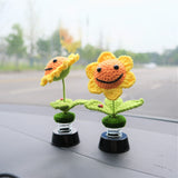 Crochet Smiley Sunflower Car Dashboard Decor, Bobblehead Sunflower Car Interior Accessories for Women, Boho Car Accessory, Car Air Freshener