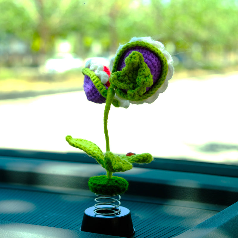 Crochet Cannibal Flower Car Accessory, Cute Bobblehead Plant Car Dashboard Decor, Anime Car Accessories Interior, Car Air Freshener