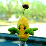 Crochet Corn Shooter Bobblehead Car Accessories, Car Plant Dashboard Decor, Cute Car Interior Accessory for Women/Teens, Car Air Freshener