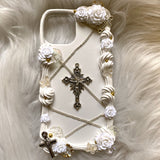 Decoden Phone Case, Black Baroque Phone Case, Cross/Rose/Chain 3D iPhone Case, Custom Phone Case for iPhone 11/12/13/14/15 Pro Max, Samsung