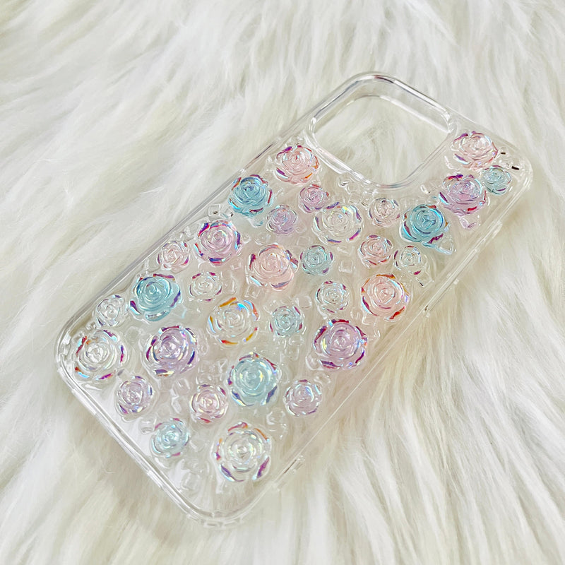 Bling Rose 3D Phone Case, Resin Phone Case, Glitter iPhone Case, Rose Phone Case for iPhone 12/13/14/15 Pro Max, OnePlus, Galaxy