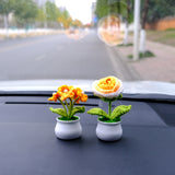 Rose/Forget Me Not Car Dashboard Decor, Crochet Orange Potted Plant Accessories, Boho Car Accessory for Women, Cute Car Accessories Interior