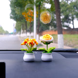 Rose/Forget Me Not Car Dashboard Decor, Crochet Orange Potted Plant Accessories, Boho Car Accessory for Women, Cute Car Accessories Interior