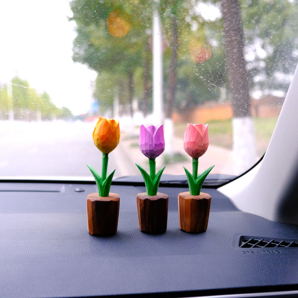 Tulip Car Dashboard Decor, Wooden Flower Car Accessory, Cute Car Accessories Interior, Essential Oil Diffuser, Valentines Home Decor