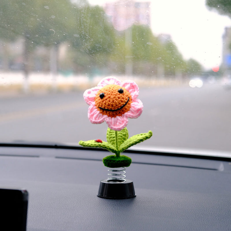 Crochet Sunflower/Daisy Car Dashboard Decor, Smiley Daisy Car Accessories for Women, Cute Car Accessories interior, Car Air Freshener