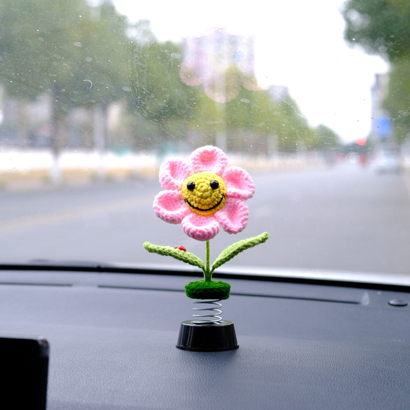 Crochet Sunflower/Daisy Car Dashboard Decor, Smiley Daisy Car Accessories for Women, Cute Car Accessories interior, Car Air Freshener