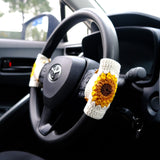 Crochet Sunflower Steering Wheel Cover, Adjustable Steering Wheel Cover, Cute Interior Car Accessory for Women, Boho Steering Wheel Cover