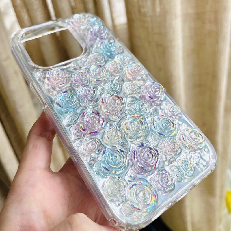 Bling Rose 3D Phone Case, Resin Phone Case, Glitter iPhone Case, Rose Phone Case for iPhone 12/13/14/15 Pro Max, OnePlus, Galaxy