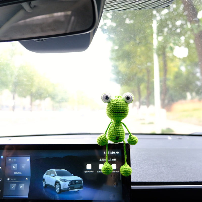 Crochet Frog Car Dashboard Decor, Green Frog Car Accessories, Anime Car Accessories, Cute Interior Car Accessories for Women/Teens