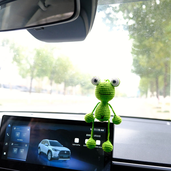 Crochet Frog Car Dashboard Decor, Green Frog Car Accessories, Anime Car Accessories, Cute Interior Car Accessories for Women/Teens