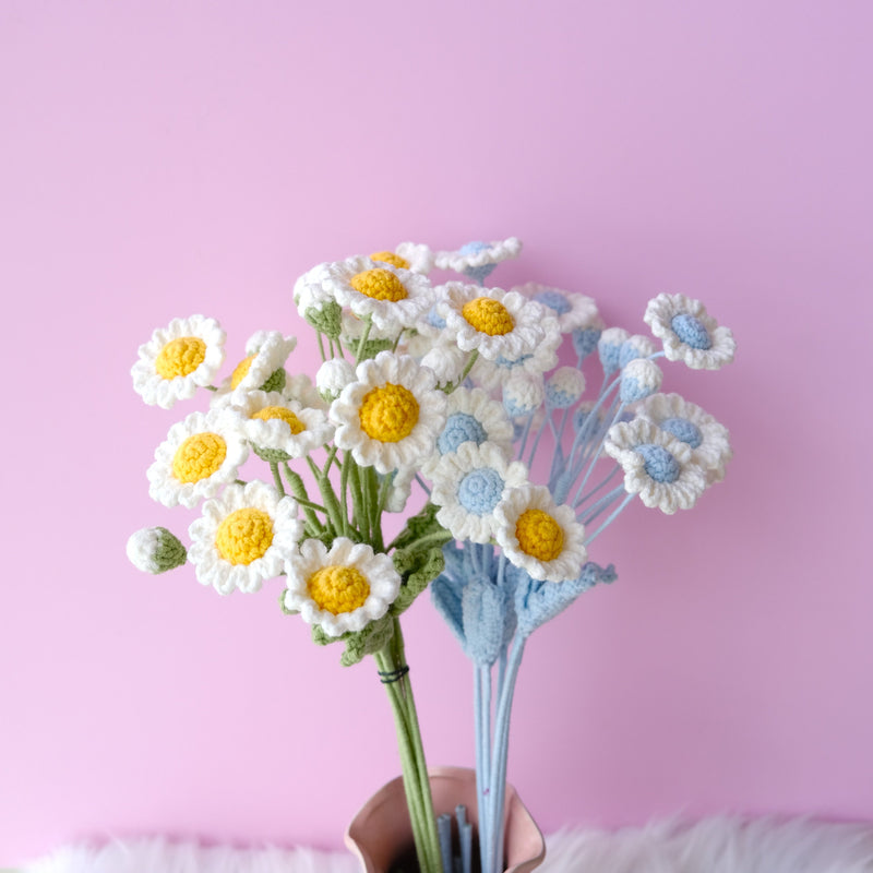 Crochet Daisy Bouquet, Baby Blue Daisy Bunch, Crochet Floral Arrangement, Knitted Everlasting Flower, Office Desk Decor, Thanksgiving Gift