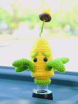 Crochet Corn Shooter Bobblehead Car Accessories, Car Plant Dashboard Decor, Cute Car Interior Accessory for Women/Teens, Car Air Freshener