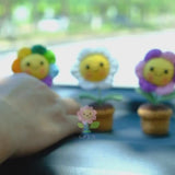 3pcs/2Pcs Mini Smiley Sunflower Car Accessories, Crochet Rinbow Sunflower Potted Plant Car Dashboard Decor, Car Interior Accessory for Women