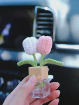 Crochet Tulips Car Diffuser, Car Plant Vent Clip, Car Air Freshener, Flower Car Diffuser Bottle, Boho Car Interior Accessory for Women