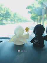 Crochet Ghost Doll Car Dashboard Decor, Cute Angel & Grim Reaper Car Dashboard Accessory, Spooky Interior Car Accessory, Halloween Gift