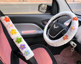 Crochet Flowers Fuzzy Steering Wheel Cover