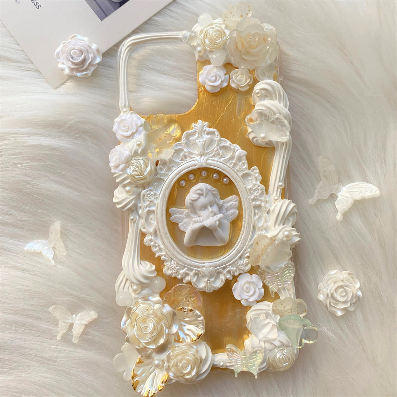 White Baroque  Decoden Handmade Custom Cream Phone Case for