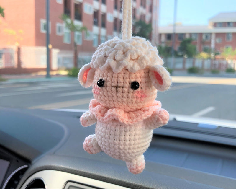 Crochet Car Mirror Hanging Accessory- Sheep