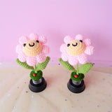 Crochet Car Dashboard Accessories- Pink Smiley Sunflower