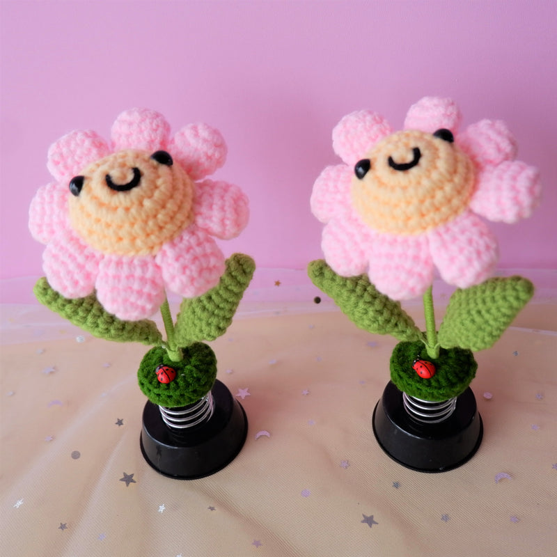 Crochet Pink Smiley Sunflower Car Dashboard Accessories – GFSISARTY