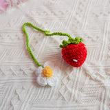 2Pcs Crochet Car Mirror Accessory- Fluffy Strawberry