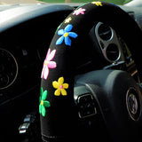 Embroidered Flowers Steering Wheel Cover