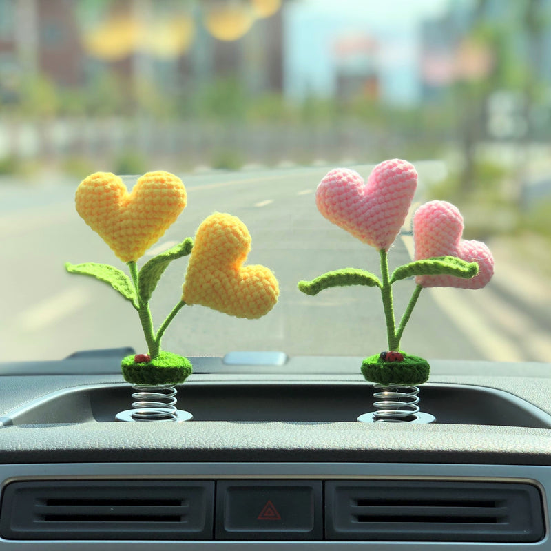 Crochet Car Dashboard Decor- Heart-shaped Flowers