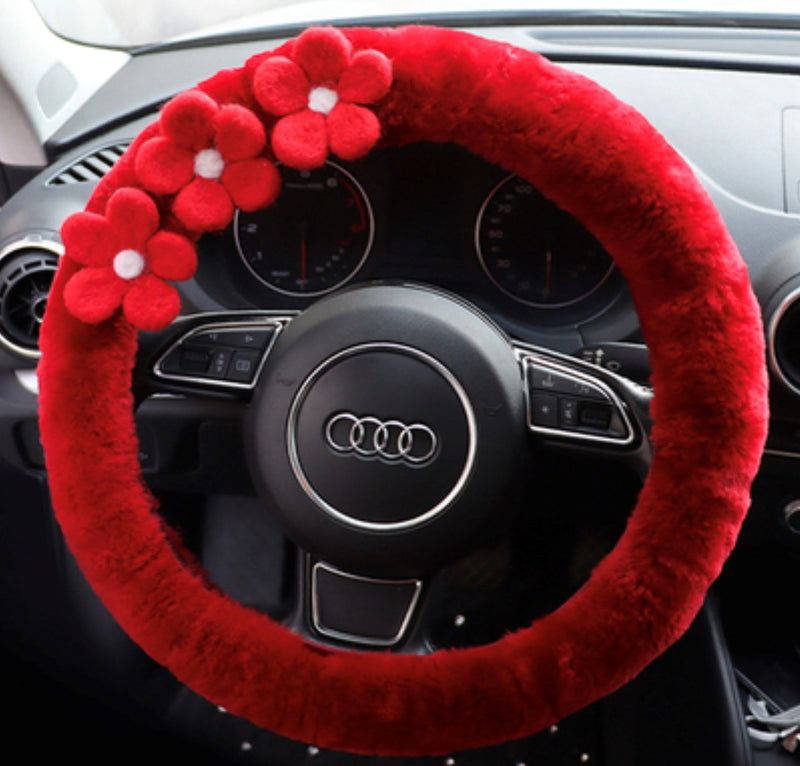 Wool Felt Flowers Fluffy Steering Wheel Cover