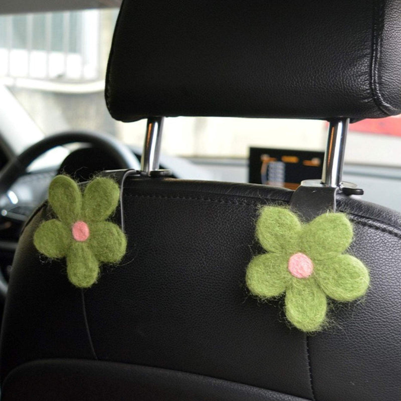 Set of 2 Wool Felt Flowers Car Seat Hooks