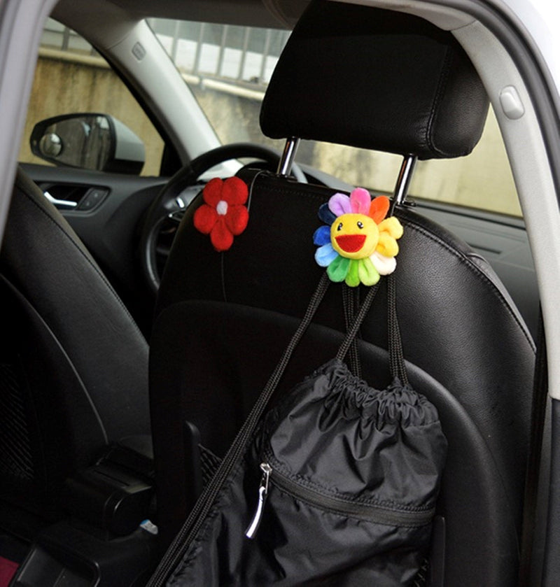 Set of 2 Wool Felt Flowers Car Seat Hooks