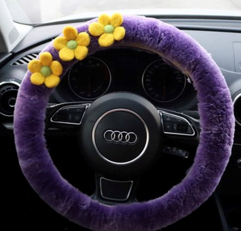 Wool Felt Flowers Fluffy Steering Wheel Cover