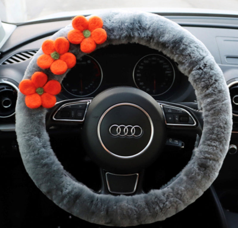 Wool Felt Flowers Fluffy Steering Wheel Cover