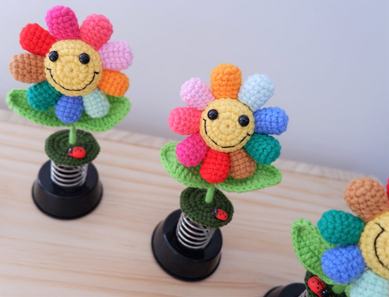 Crochet Car Dashboard Decor- Rainbow Sunflowers