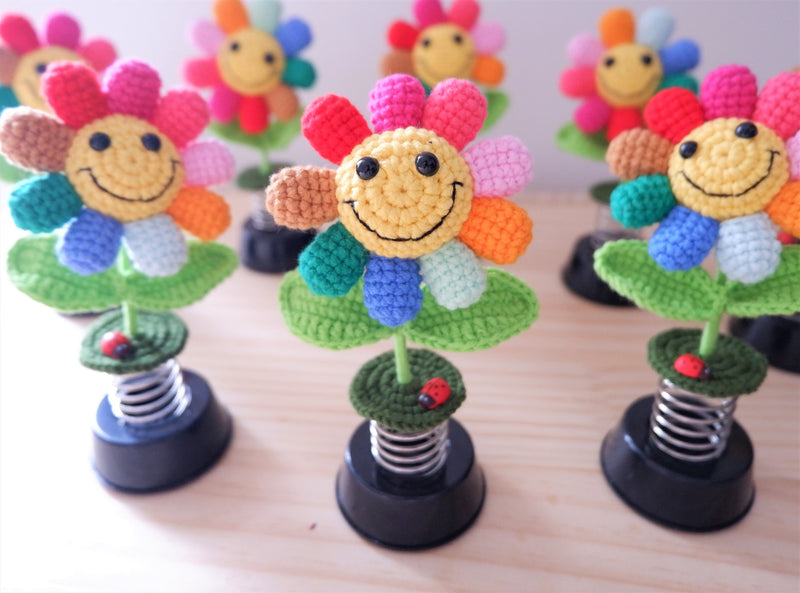 Crochet Car Dashboard Decor- Rainbow Sunflowers