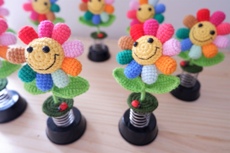 Crochet Car Dashboard Decor- Rainbow Sunflowers