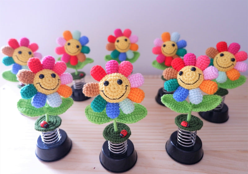 Crochet Car Dashboard Decor- Rainbow Sunflowers