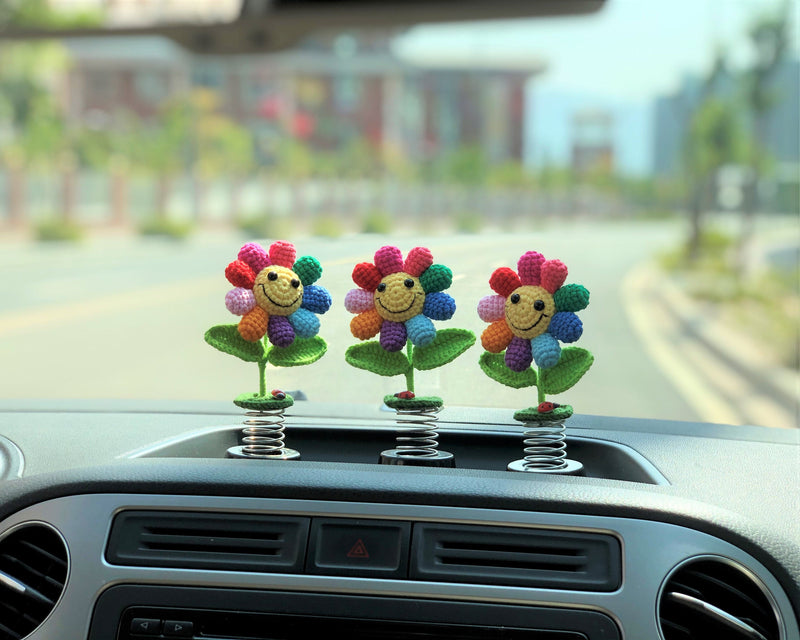 Crochet Car Dashboard Decor Rainbow Sunflowers GFSISARTY