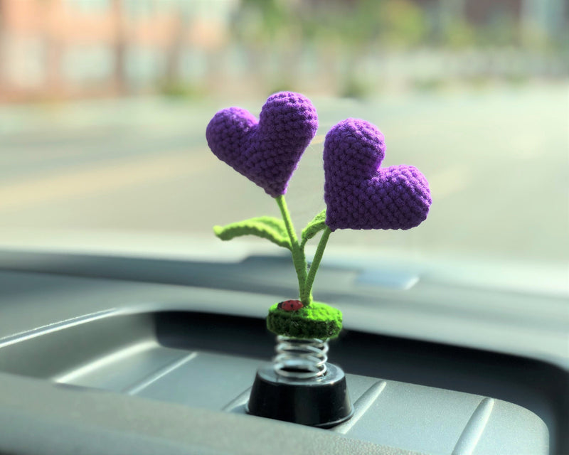 Crochet Car Dashboard Decor- Heart-shaped Flowers