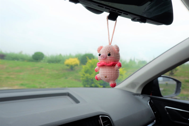 Crochet Car Mirror Hanging Accessory- Piggy