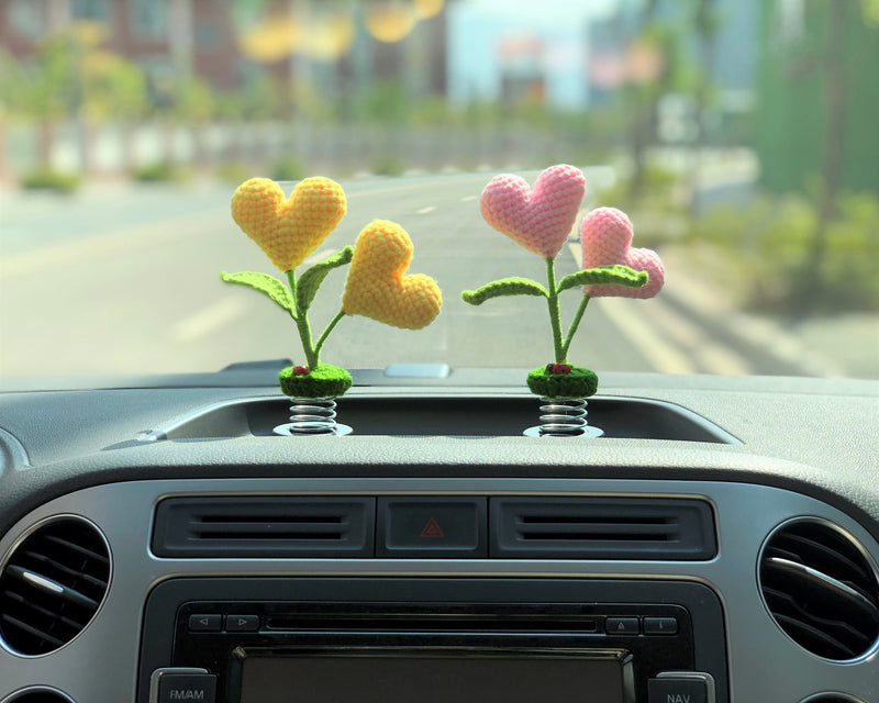 Crochet Car Dashboard Decor- Heart-shaped Flowers